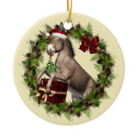 Donkey Wearing Santa Hat in Wreath Round Ornament