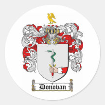DONOVAN FAMILY CREST -  DONOVAN COAT OF ARMS ROUND STICKERS