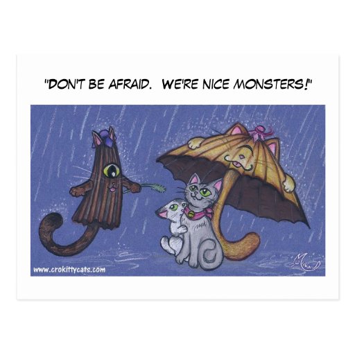"Don't be afraid.  We're nice monsters!" Postcard