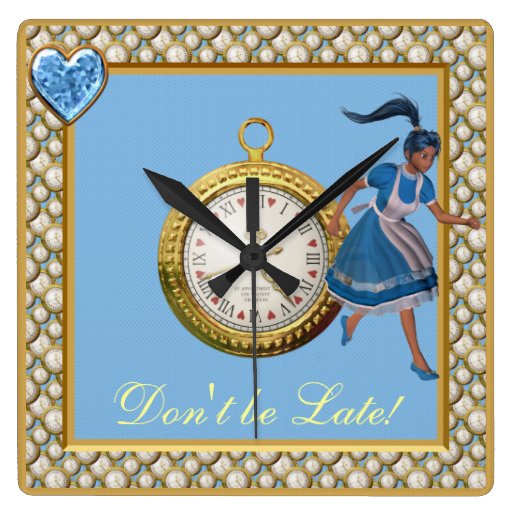 Don't be Late Alice in Wonderland Blue Clocks