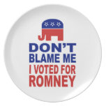 Don't Blame Me I Voted For Romney Party Plates