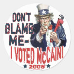Don't Blame me, I Voted McCain Gear Stickers