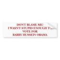 DON'T BLAME ME!I WASN'T STUPID ENOUGH TO VOTE F... bumper stickers