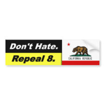 Don't Hate Repeal 8 w. Cali Flag - Bumper Sticker bumper stickers by RepealProp8 Don't Hate Repeal 8 w. Cali Flag - Bumper Sticker bumper stickers