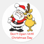 Don't Open Til Christmas Santa Reindeer Sticker