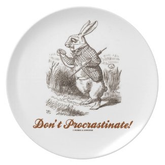 Don't Procrastinate White Rabbit Looking At Watch Plate