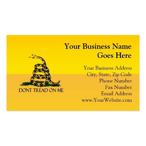 Don't Tread on Me, Yellow Gadsden Flag Ensign Business Card Template