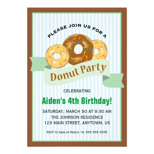 Donut Party for Child's Birthday Custom Invitations