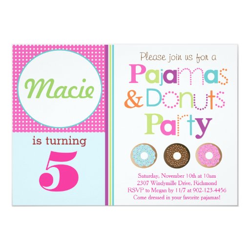 Donuts & Pajamas Party Invitation (Pink) Custom Announcement