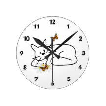 Doodle Cat Round Clocks