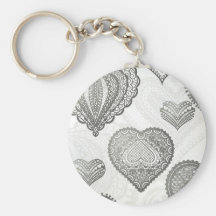 Doodle & lace grey hearts key chains