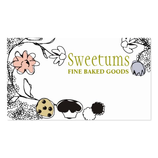 doodle sketch bakery sweets flowers business cards (front side)