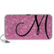 Doodle Speaker - Monogram Pink Glitter Disco Ball
