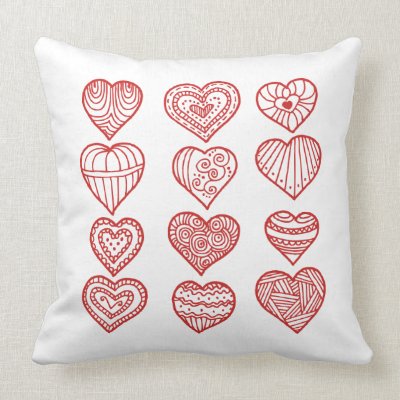 Doodle Unique Original Red Hearts Pillow