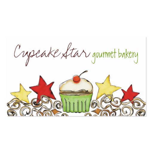 doodle watercolor cupcake bakery business card,...