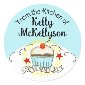 doodle watercolor cupcake baking gift tag stick... sticker
