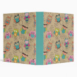 Doodled owls on beige background binders
