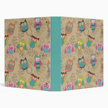 Doodled owls on beige background binders