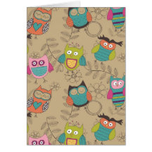Doodled owls on beige background card