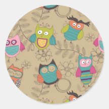 Doodled owls on beige background sticker