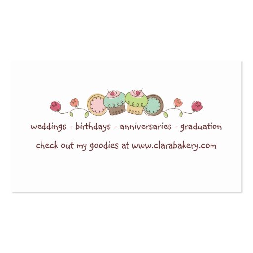 Doodles cookies cupcakes flowers bakery sweets business card template (back side)
