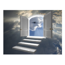 Door opened on a mystic eye postcard