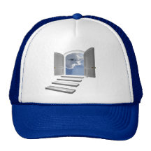 Door opened on a mystic eye trucker hat