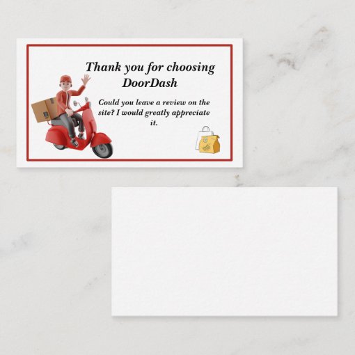 Doordash Delivery Driver Thank You Business Card Zazzle