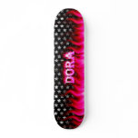 Dora skateboard pink fire and flames design.