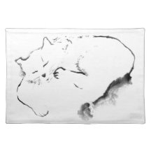 Doris Day Z, cat Sumi-e [ink painting] Placemats