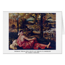 Dormant Woman With White Lap Dog In A Landscape Cards