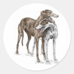 Dos amigos del perro del galgo pegatinas redondas