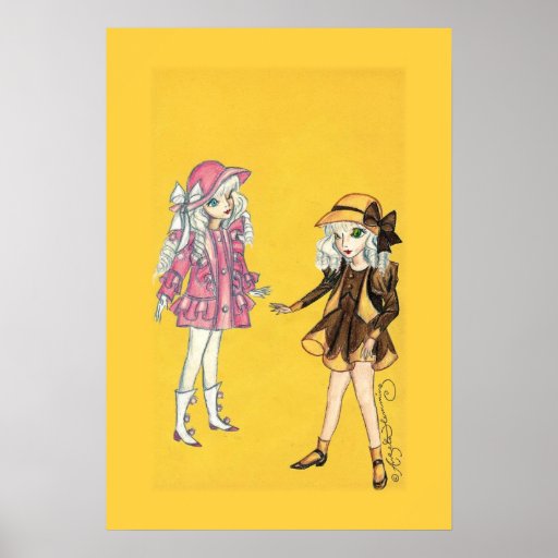 Dos chicas lindos de la moda con los gorras posters