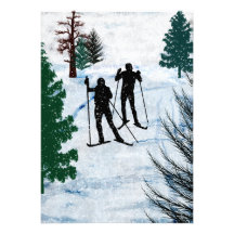 Dos esquiadores del campo a través invitación personalizada