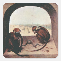 Dos monos de Pieter Bruegel Calcomanía Cuadrada Personalizada