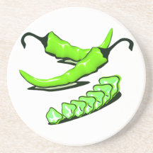 Dos pimientas de chile verdes una cortadas posavasos diseño