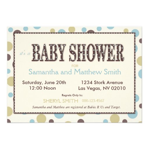 Dot Print and 3D-look Bow Baby Shower Announcements