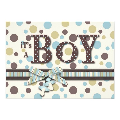 Dot Print and 3D-look Bow Baby Shower Announcements
