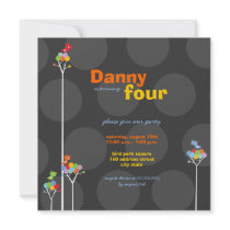 Dot Trees + Cute Birds Birthday Invitation