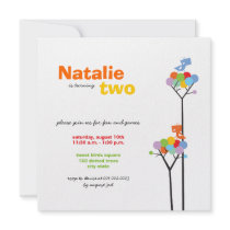 Dot Trees + Cute Birds Birthday Invitation