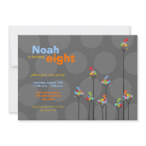 Dot Trees + Cute Birds Birthday Invitation