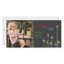 Dot Trees + Cute Birds Birthday Invite Photo Card photo cards