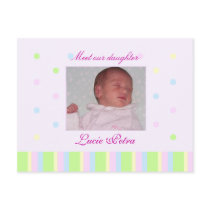 Dots and Stipes Girls Birth Announcement postcards by photocardgreetings Dots and Stipes Girls Birth Announcement postcards