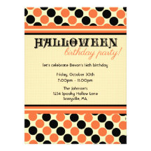 Dots Halloween Birthday Party Invitations