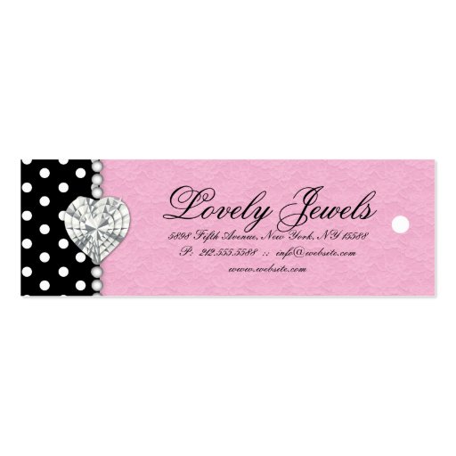 Dots Pearl Lace Jewels Price Tag Pink Business Card (front side)