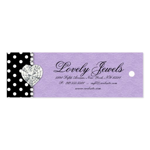 Dots Pearl Lace Jewels Price Tag Purple Business Card (front side)