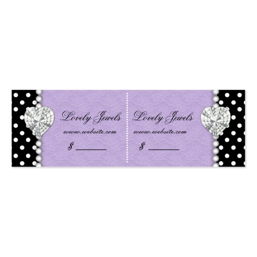 Dots Pearl Lace Jewels Price Tag Purple Double Business Card Templates (front side)