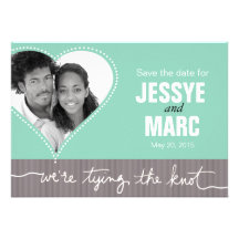 Dotted Heart Photo Save the Date mint gray Personalized Invite