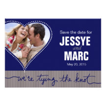 Dotted Heart Photo Save the Date navy gray Invites