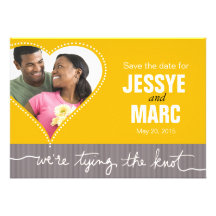 Dotted Heart Photo Save the Date yellow gray Custom Announcements